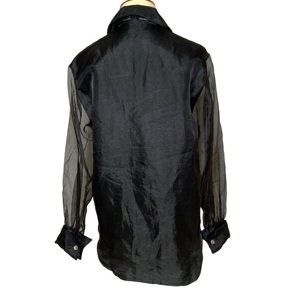 VINTAGE ISHYU black button front blouse size S - Picture 9 of 11